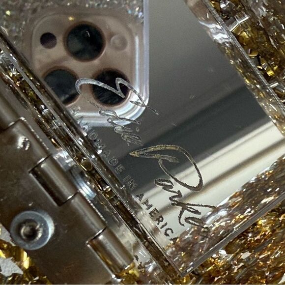 EDIE PARKER ACRYLIC CLUTCH – GOLD CONFETTI & RAINBOW STRIPE | HANDMADE | RARE - Picture 9 of 17